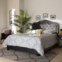 Baxton Studio Samantha-Grey-Queen Samantha Modern and Contemporary Grey Velvet Fabric Upholstered Queen Size Button Tufted Bed